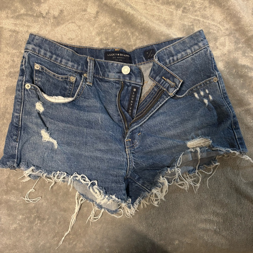 Lucky Brand Blue Jean Shorts Distressed Frayed Hem